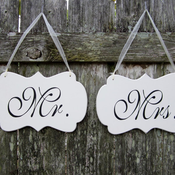 Wedding Signs, Painted Wooden Shabby Chic Decoration Signs, "Mr." / "Mrs." Wedding Chair Signs / Sweetheart Table Signs