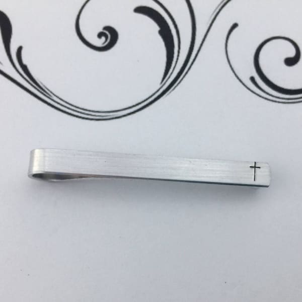 Cross Tie Bar - Hand Stamped Tie Bar - Confirmation - Wedding Officiant Gift - Religious Tie Bar - Minister Gift