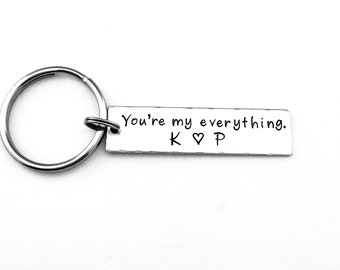 You're my everything, Personalized Hand Stamped Keychain, Boyfriend Gift, Anniversary, Valentine's Day, Gift for Her, Girlfriend Gift