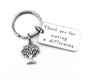 Thank you for making a difference, Hand Stamped Teacher Keychain, Mentor Gift, Coach Key Chain, Back to School, Teacher Appreciation