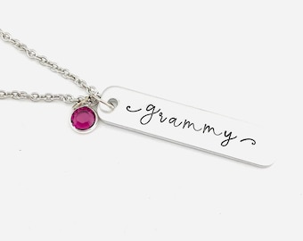 grammy Necklace, Hand Stamped Grandmother Birthstone Bar Necklace, New Grammy Necklace, Mother's Day Gift, Grammy Jewelry, Grammy Gift