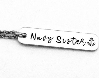 Navy Sister, Hand Stamped Navy Sister Necklace with Anchor Charm, Navy Pride, Gift for Sister, Military Family, Navy Jewelry