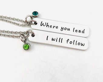 Mother Daughter Jewelry - Where you lead I will follow - Best Friends Stamped Necklace - Gift for BFF - Mother's Day - Pop Culture