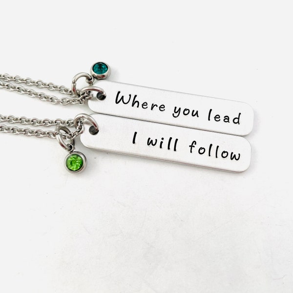 Mother Daughter Jewelry - Where you lead I will follow - Best Friends Stamped Necklace - Gift for BFF - Mother's Day - Pop Culture