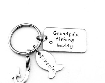 Grandpa's fishing buddy - Personalized Hand Stamped Fishing Keychain - Grandfather Gift - Grandpa - Fishing Key Chain - Father's Day