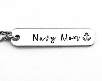 Navy Mom, Hand Stamped Navy Mom Necklace with Anchor Charm, Navy Pride, Gift for Mom, Military Family, Navy Jewelry, Mother's Day Gift