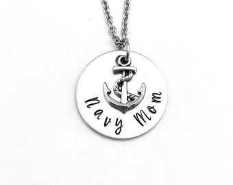 Navy Mom, Hand Stamped Navy Mom Necklace with Anchor Charm, Navy Pride, Gift for Navy Mom, Mother's Day Gift