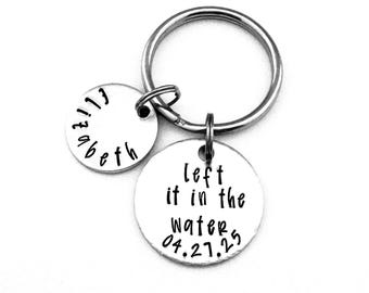 Left it in the water: Personalized Hand Stamped Baptism Keychain