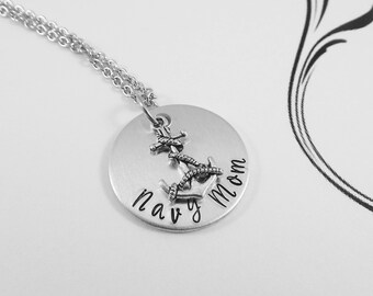 Navy Mom - Hand Stamped Navy Mom Necklace with Anchor Charm - Navy Pride - Gift for Navy Mom - Mother's Day Gift
