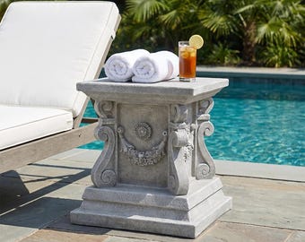 Classical Scroll Floral Carving Garden Pedestal Plinth, European Roman Architectural Style Base