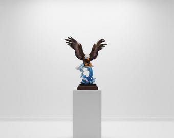 Spread Wings Bald Eagle Resin Sculpture, Sea Wave Victory Statue, Office Desk Decor