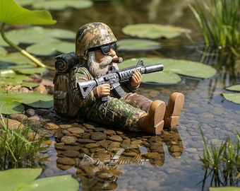 Miniature Soldier Dwarf Statue, Tactical Camouflage Resin Figurine, Desk Lawn Ornament