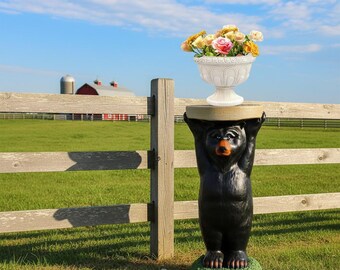 Hand Painted Bear Accent Table, Rustic Woodland Cabin Plant Stand