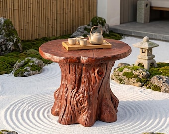 Resin Tree Stump Accent Table, Rustic Log Stool for Outdoor Patio Lawn