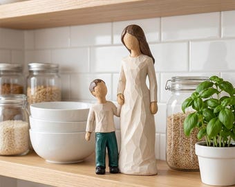 Mother Son Hand Holding Sculpture, Willow Tree Style Resin Figurine, Sentimental Gift