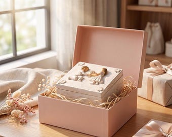Vintage Floral Couple Sculpture Jewelry Box, Romantic Proposal Ring Holder