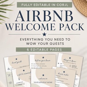 Redigerbar mall för Airbnb-välkomstguide på 6 sidor | Corjl-gästbok | Utskrivbar värd för semesterbostäder | Direktnedladdning