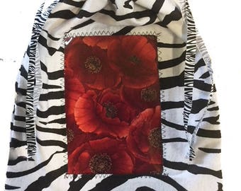 Project Bag with window, knitting, spinning, yarn storage, crocheting, sack, drawstring, zebra, flowers, see through