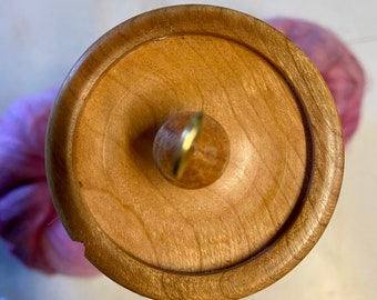 Spindle hand turned Cherry Wood top whorl spindle with Maple shaft / Fiber