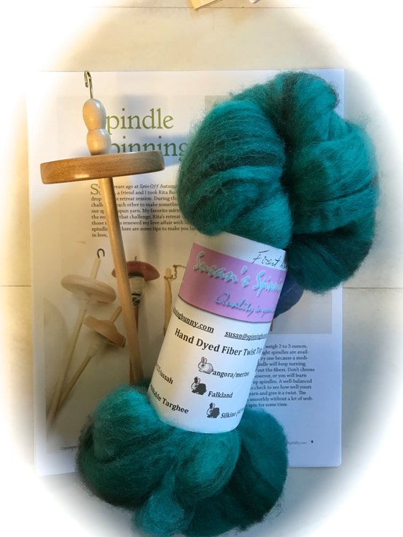 Beginning Drop Spinning Kit Top Whorl wool spindle Hand dyed Fiber Instructions