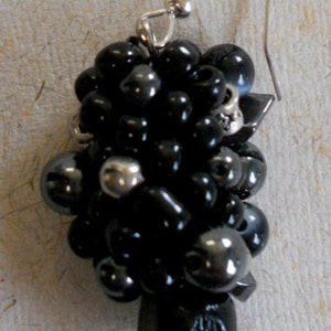 Beaded crocheted earrings Black and Silver image 1