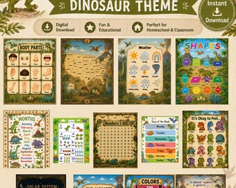 Dinosaur Educational Posters Bundle | Printable Learning Charts for Toddlers | Preschool Classroom Decor | Digital Download