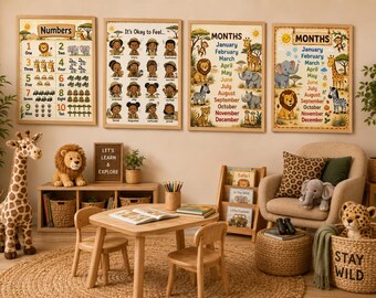 Láminas didácticas sobre la sabana africana, pósteres educativos para preescolares, animales (descarga digital).