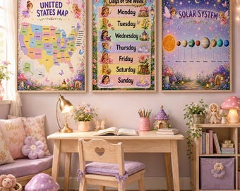 Fairy Educational Posters Bundle, Alphabet, Numbers, Colors, Shapes (Digital Download)