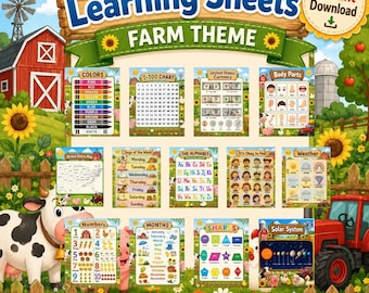 13 Farm Colorful Educational Posters Bundle for Toddlers, Preschool, Homeschool, Daycare & Classroom Decor Printable Ratio Digital Download