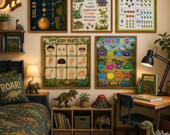 Paquete de pósteres educativos de dinosaurios / Láminas didácticas imprimibles para niños pequeños / Decoración para aulas preescolares / Descarga digital