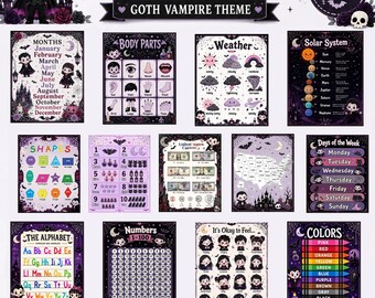 Vampire Learning Posters, Toddler Educational WallArt, Preschool Printable Charts, Homeschool Classroom, Daycare Wall Art (Digital Download)