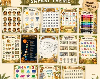 African Safari Learning Charts, Preschool Educational Posters, Animals (Digital Download) .