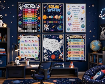 13 láminas didácticas sobre el espacio para niños, pósteres educativos imprimibles, decoración para aulas de preescolar y educación en casa, descarga digital.