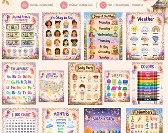 Fairy Educational Posters Bundle, Alphabet, Numbers, Colors, Shapes (Digital Download)