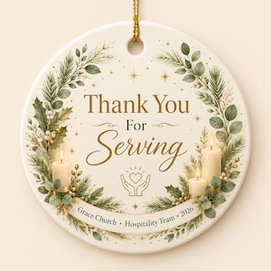 Adorno personalizado de agradecimiento para voluntarios de la iglesia, adorno navideño "Gracias por servir", regalo para el equipo ministerial, regalo para el personal de la iglesia.