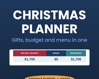 Christmas Holiday Planner Spreadsheet | Gift List, Budget Tracker, Card List, Menu Planner, Checklist | Google Sheets & Excel