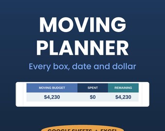 Moving Planner Spreadsheet | Moving Checklist, Budget, Box Inventory, Change of Address, Packing List | Google Sheets & Excel