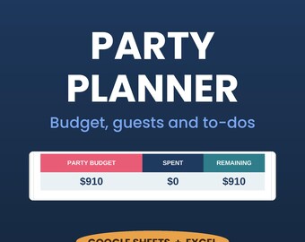 Party Planner Spreadsheet | Birthday Event Budget, Guest List, RSVP Tracker, Shopping Checklist | Google Sheets & Excel Template