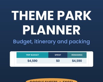 Theme Park Vacation Planner | Disney Universal Trip Budget, Itinerary, Packing List, Ride Tracker (Digital Download Spreadsheet)