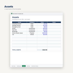 Hoja de cálculo para el seguimiento del patrimonio neto / Activos, pasivos, tendencia mensual (Google Sheets, Excel) imagen 4
