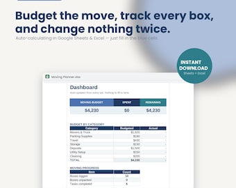 Moving Planner Spreadsheet | Budget, Checklist, Address Tracker (Digital Download)