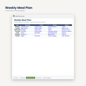 Weekly Meal Planner Spreadsheet | Budget Grocery List, Pantry Tracker (Google Sheets, Excel) imagen 4