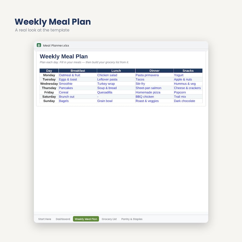 Weekly Meal Planner Spreadsheet | Budget Grocery List, Pantry Tracker (Google Sheets, Excel) imagen 4