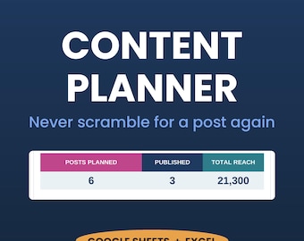 Social Media Content Planner Spreadsheet | Calendar, Post Ideas, Analytics Tracker for Small Business (Google Sheets/Excel)