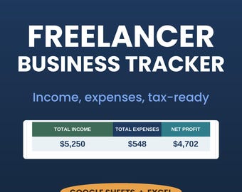 Small Business Income Expense Tracker | Freelancer Bookkeeping, Profit Loss, Self Employed Tax Spreadsheet (Google Sheets/Excel)