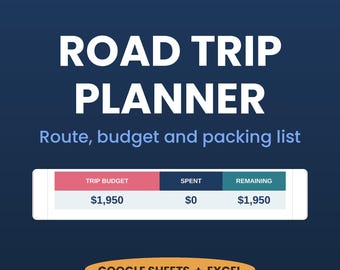 Road Trip Planner Spreadsheet | Travel Budget, Route Map, Gas Log, Packing List, Itinerary (Digital Download)