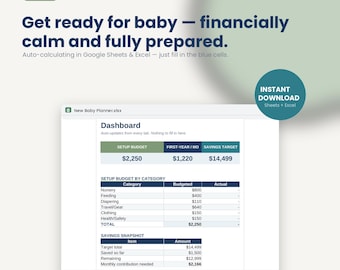 Baby Budget Planner | First Year Expense Tracker, Registry, Savings (Digital Download)