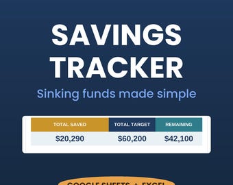 Savings Tracker Spreadsheet | Sinking Funds Planner, Savings Goals Log, Emergency Fund, Money Challenge | Google Sheets & Excel