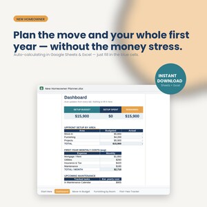 New Homeowner Budget Planner | First Year Expense Tracker (Google Sheets, Excel) zdjęcie 1
