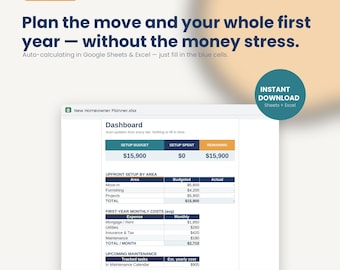 New Homeowner Budget Planner | First Year Expense Tracker (Google Sheets, Excel)